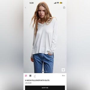 NWT Mango White V-Neck Pullover with Slits
